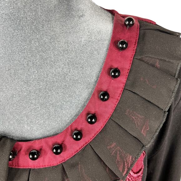 Milly New York Y2K Whimsigoth Dress Medium Burgundy Black Lace Overlay Beads - Picture 11 of 16